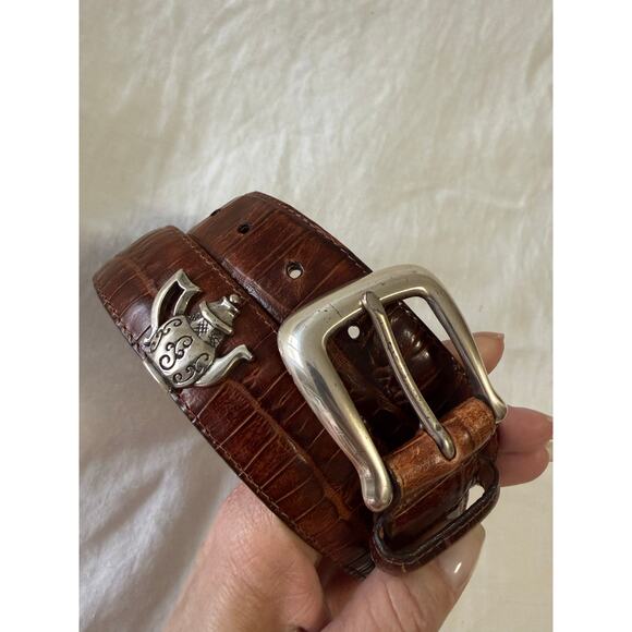 Talbot\'s | SZ XL | Brown Leather Belt | Silver Metal Teapot Accents | Whimsical